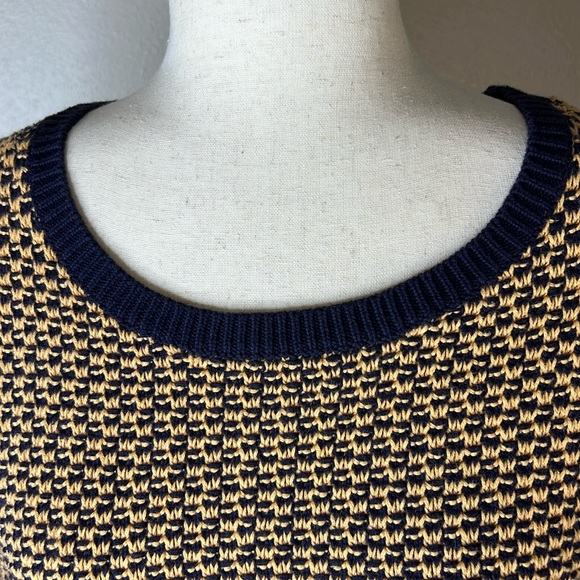 TALBOTS Basketweave Sweater M Petite Open Knit Cotton Navy Camel Neutral Classic - Picture 14 of 17